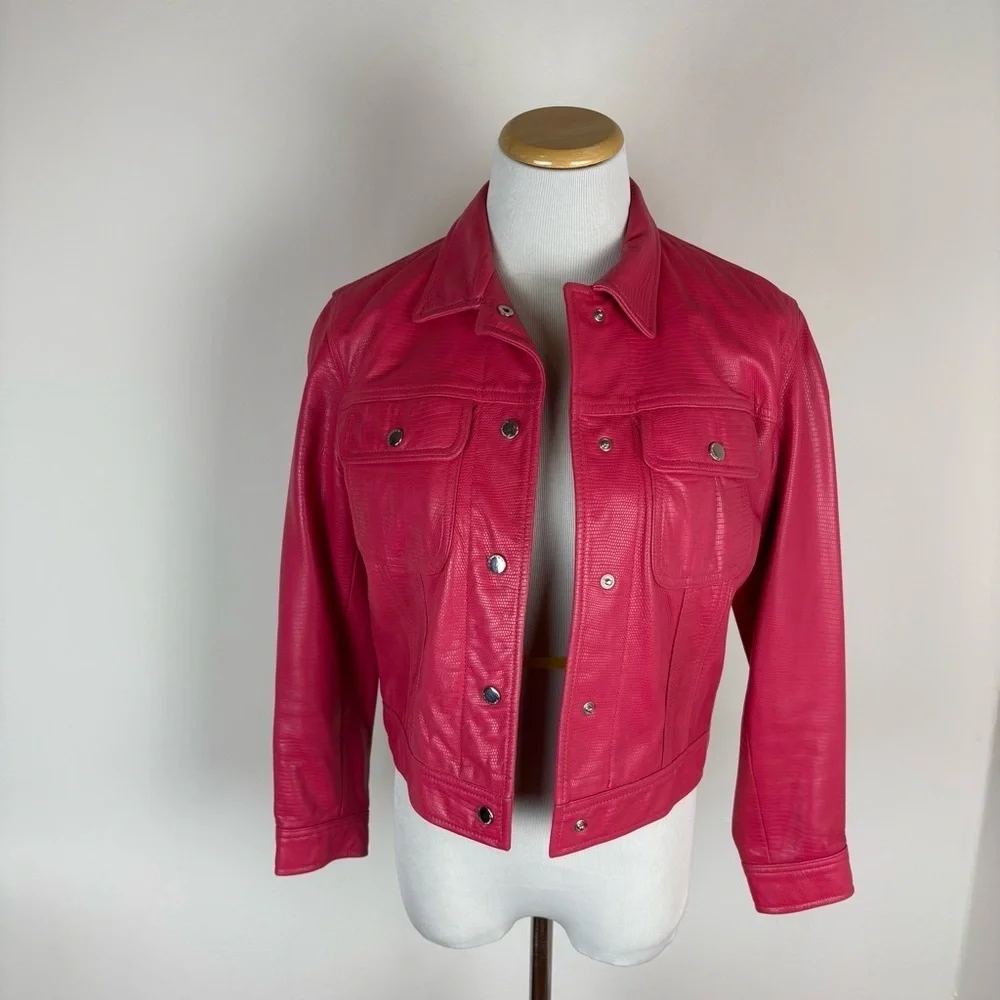 Vintage Ralph Lauren Black Label Hot Pink Leather Jacket Size 6